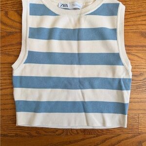 Zara Blue and White Striped Sleeveless Top - NEVER WORN!